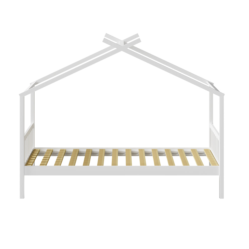 Oikiture Bed Frame Wooden Kids Single Timber House Beds White-Wooden Bed Frames-PEROZ Accessories