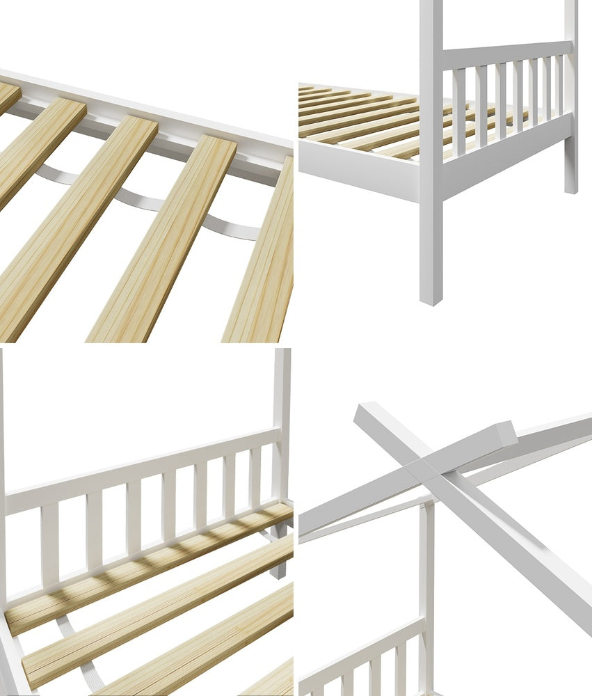 Oikiture Bed Frame Wooden Kids Single Timber House Beds White-Wooden Bed Frames-PEROZ Accessories