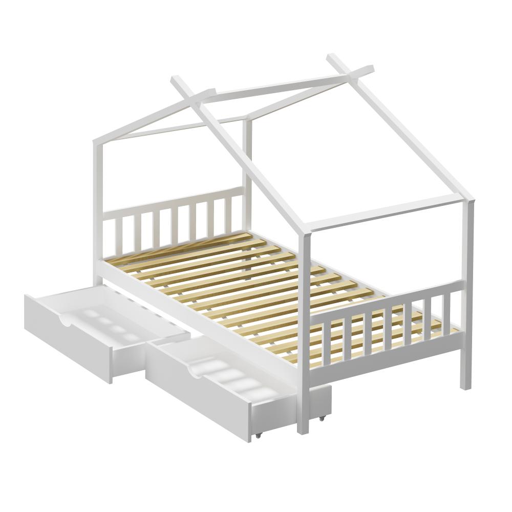 Oikiture Bed Frame Wooden Single House Frame with Drawers White-Wooden Bed Frames-PEROZ Accessories