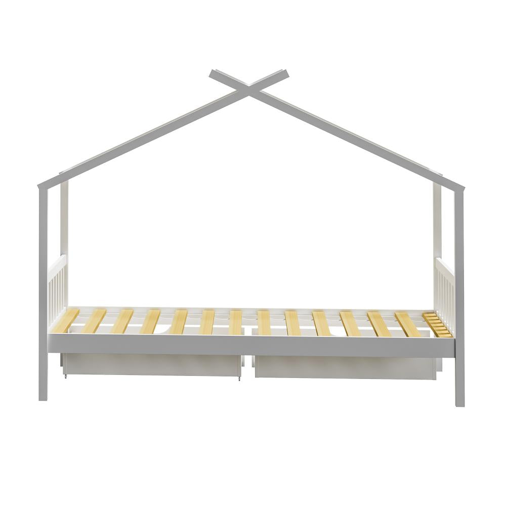 Oikiture Bed Frame Wooden Single House Frame with Drawers White-Wooden Bed Frames-PEROZ Accessories
