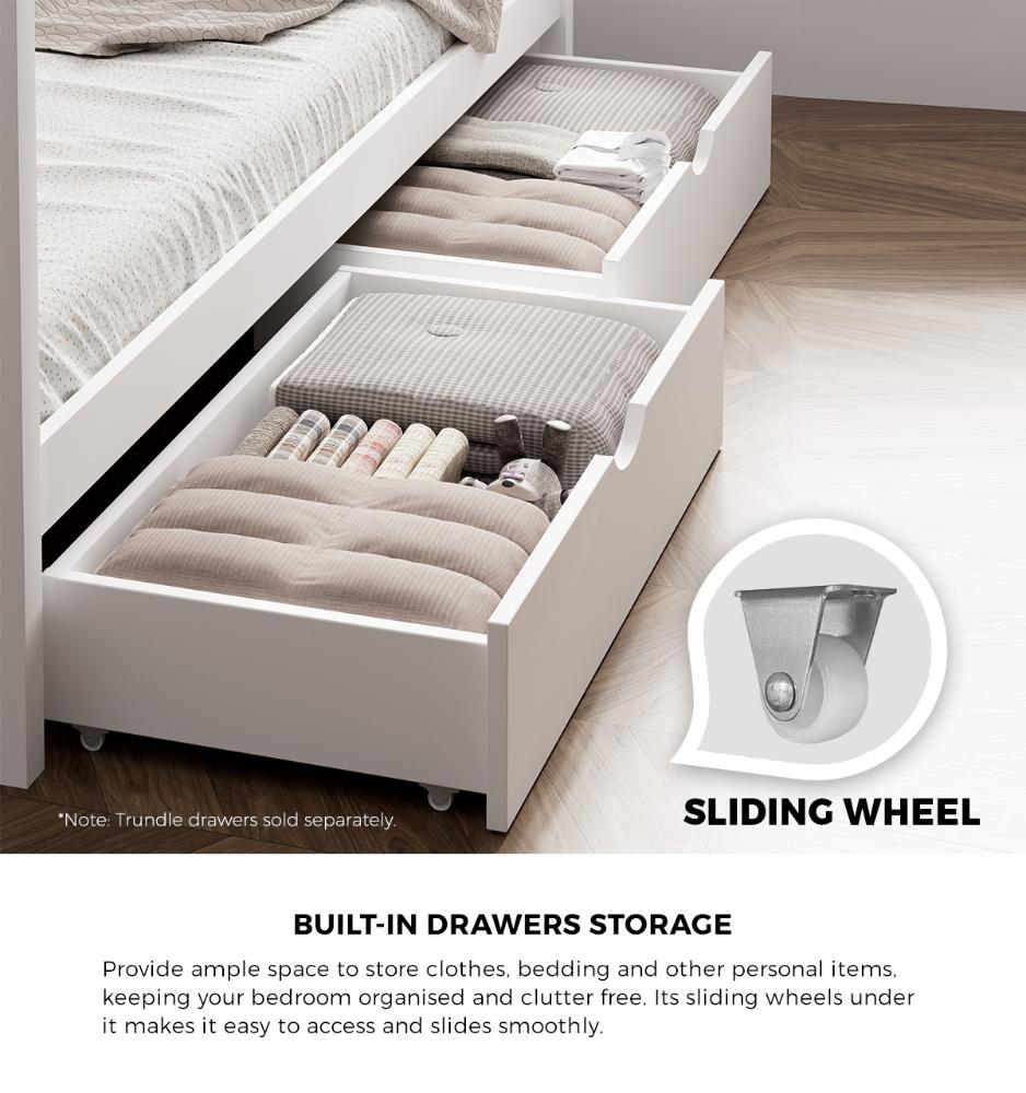 Oikiture Bed Frame Wooden Single House Frame with Drawers White-Wooden Bed Frames-PEROZ Accessories