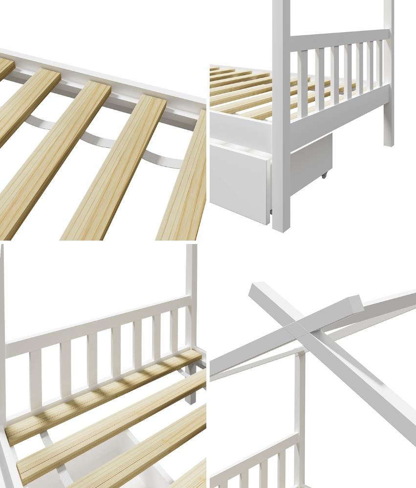 Oikiture Bed Frame Wooden Single House Frame with Drawers White-Wooden Bed Frames-PEROZ Accessories