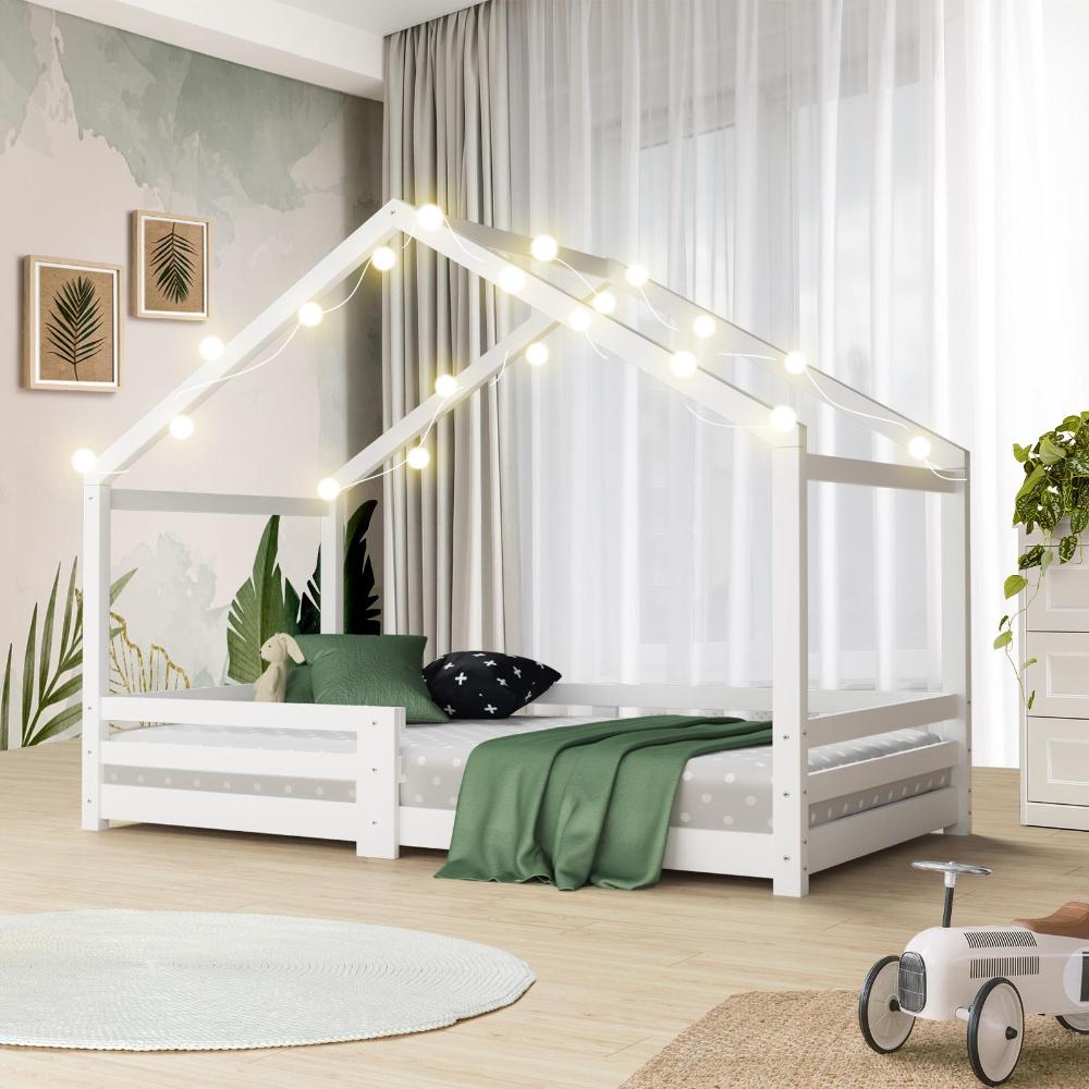 Oikiture Single Bed Frame Wooden Base Kids House Bedframe Mattress Base Timber Platform White-Wooden Bed Framess-PEROZ Accessories