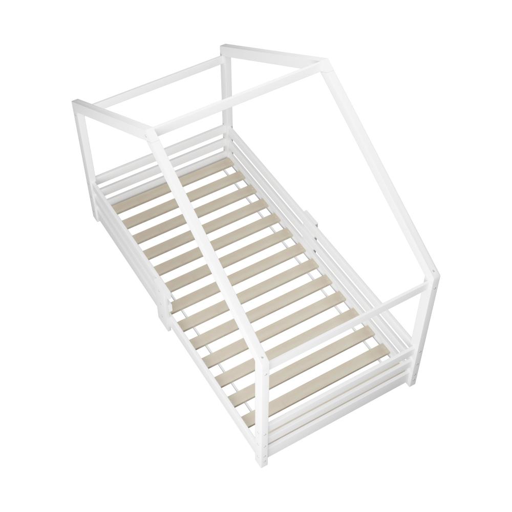 Oikiture Single Bed Frame Wooden Base Kids House Bedframe Mattress Base Timber Platform White-Wooden Bed Framess-PEROZ Accessories