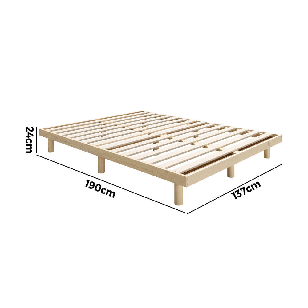 Oikiture Bed Frame Double Size Bed Base Solid Wood Slats-Wooden Bed Frames-PEROZ Accessories