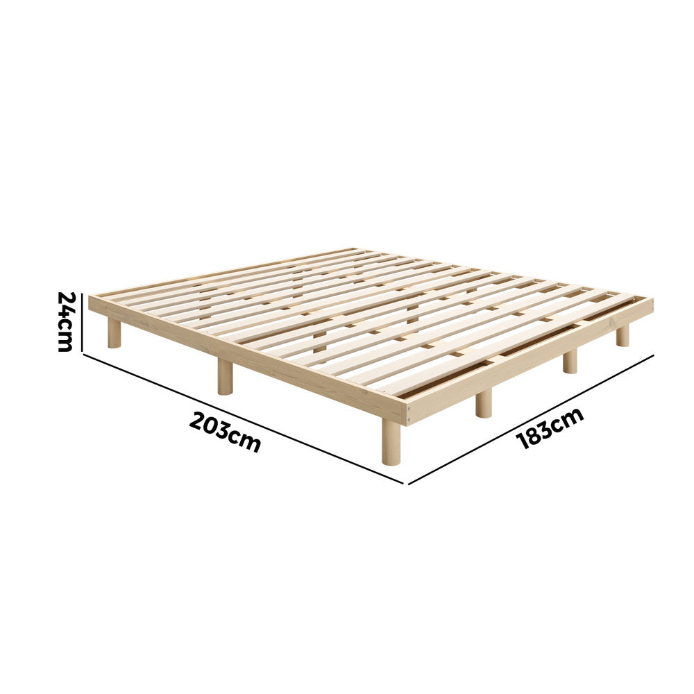 Oikiture Bed Frame King Size Bed Base Solid Wood Slats-Wooden Bed Frames-PEROZ Accessories