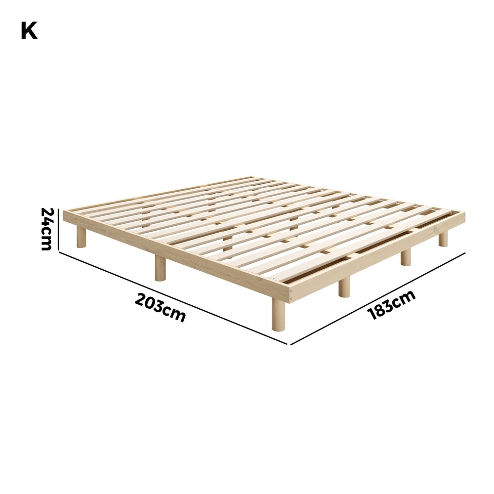 Oikiture Bed Frame King Size Bed Base Solid Wood Slats-Wooden Bed Frames-PEROZ Accessories