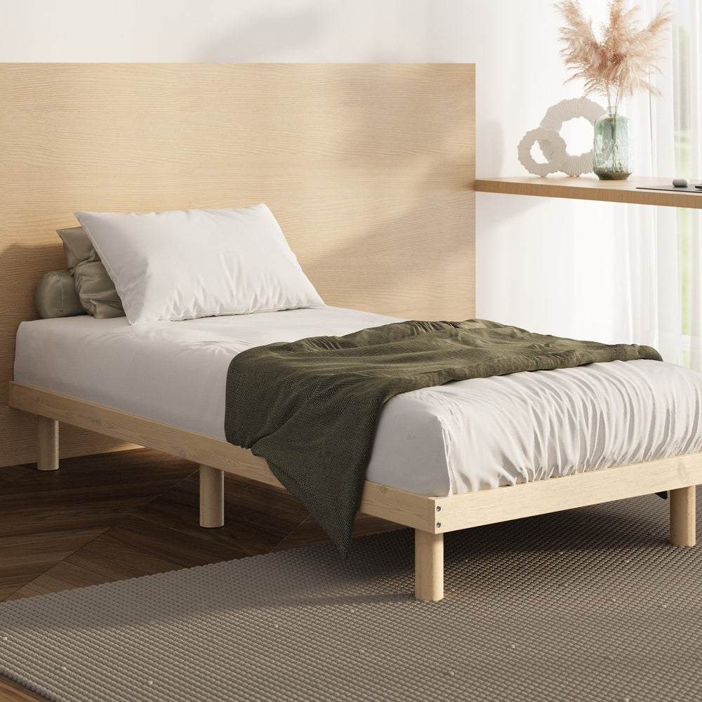 Oikiture Bed Frame Single Size Bed Base Solid Wood Slats-Wooden Bed Frames-PEROZ Accessories