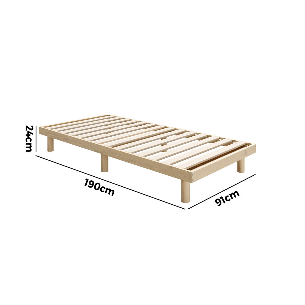 Oikiture Bed Frame Single Size Bed Base Solid Wood Slats-Wooden Bed Frames-PEROZ Accessories