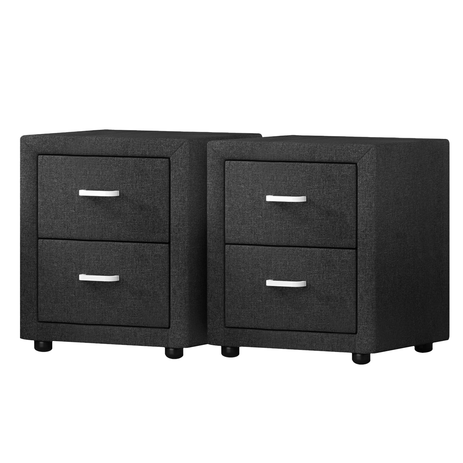 Artiss 2X Bedside Table 2 Drawers Fabric - CADEN Charcoal-Furniture > Bedroom > Bedside Tables-PEROZ Accessories