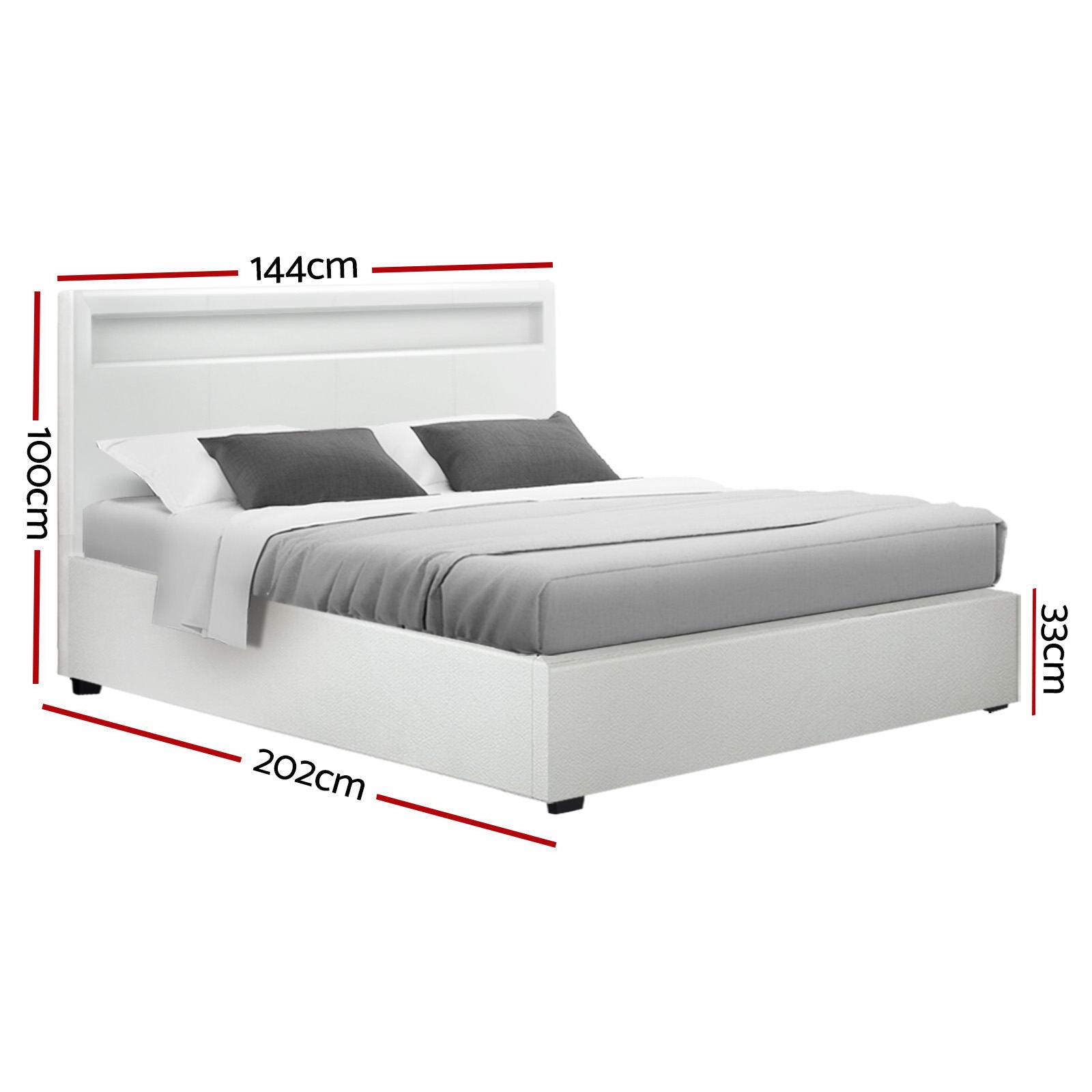 Artiss Bed Frame Double Size Gas Lift RGB LED White Cole-Bed Frames-PEROZ Accessories
