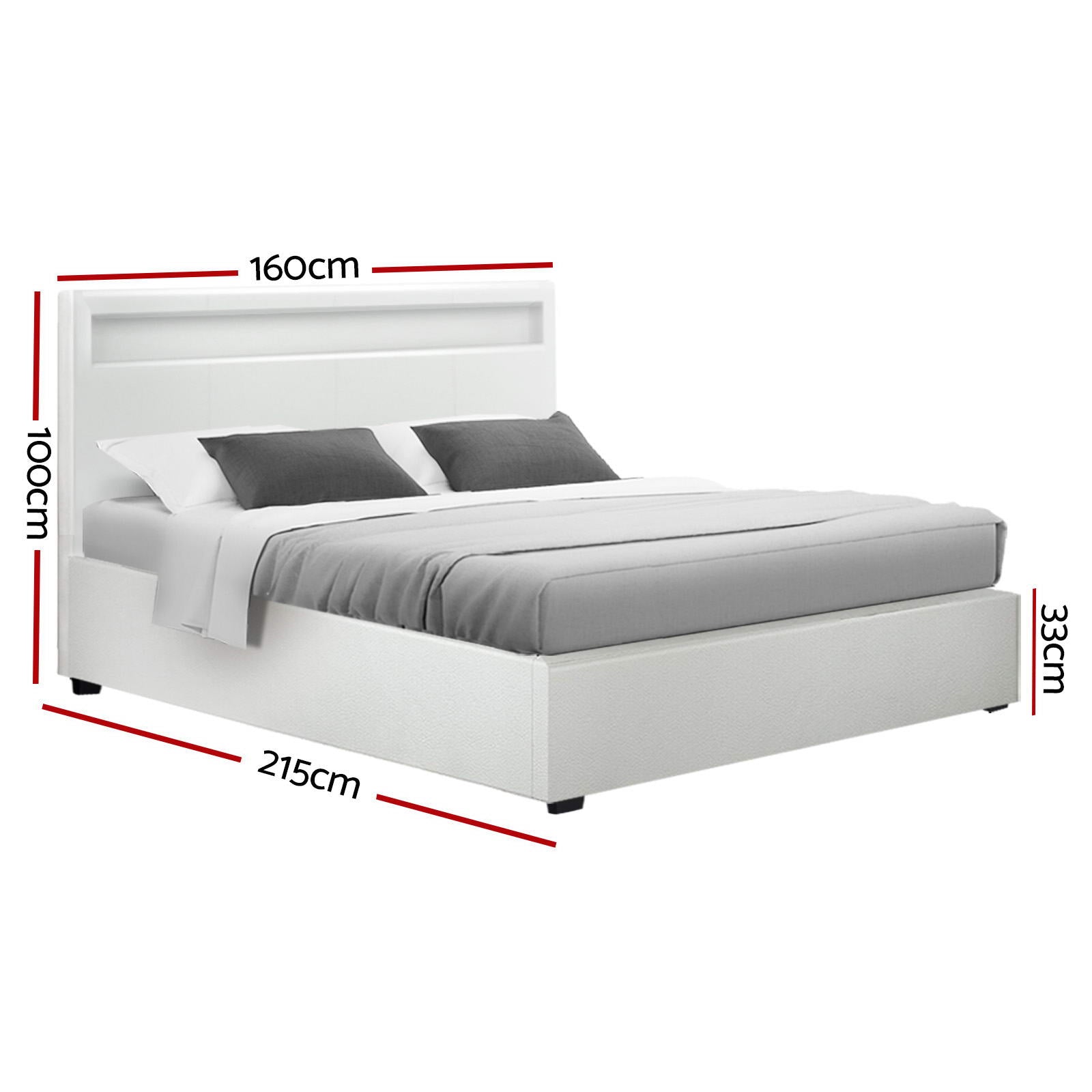 Artiss Cole LED Bed Frame PU Leather Gas Lift Storage - White Queen-Bed Frames-PEROZ Accessories