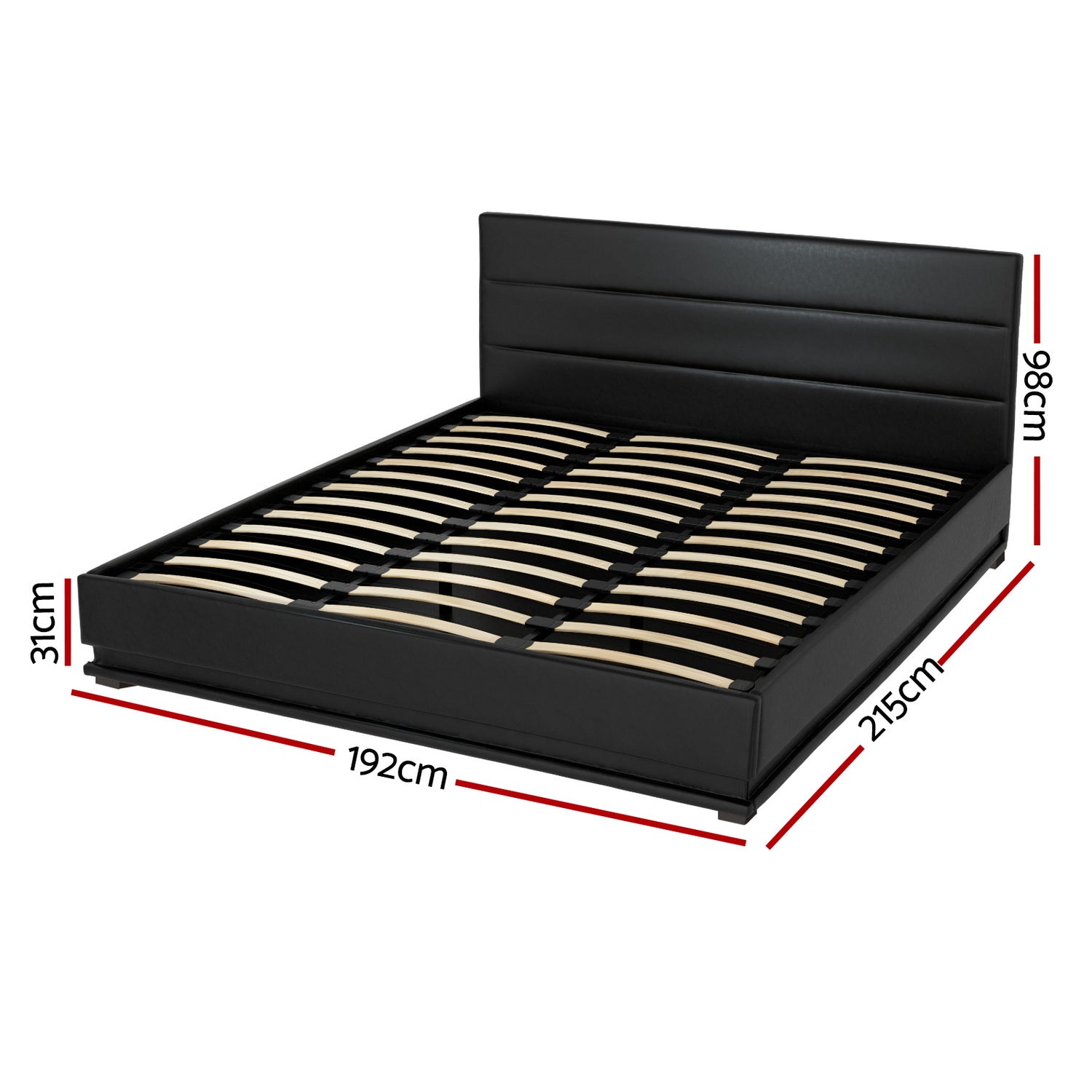 Artiss Lumi LED Bed Frame PU Leather Gas Lift Storage - Black King-Bed Frames-PEROZ Accessories