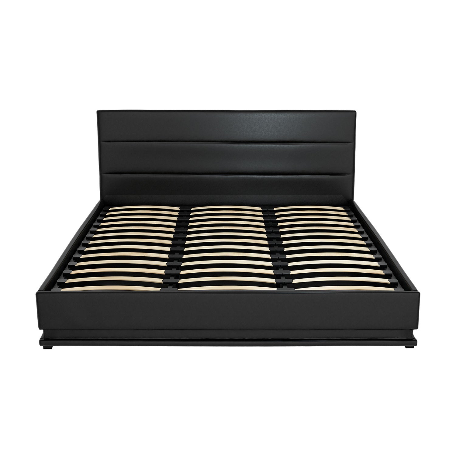 Artiss Lumi LED Bed Frame PU Leather Gas Lift Storage - Black King-Bed Frames-PEROZ Accessories