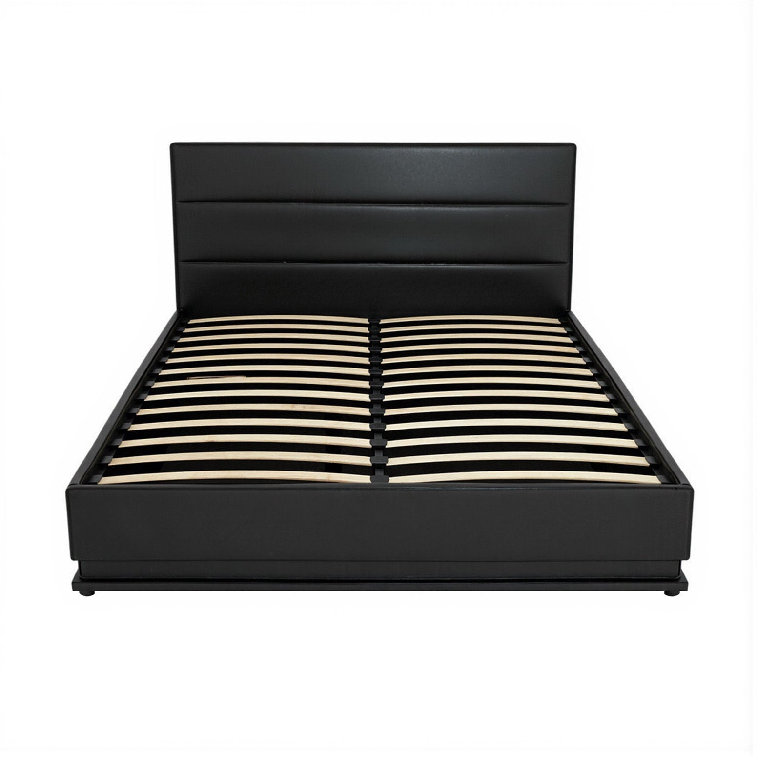 Artiss Lumi LED Bed Frame PU Leather Gas Lift Storage - Black Queen-Bed Frames-PEROZ Accessories