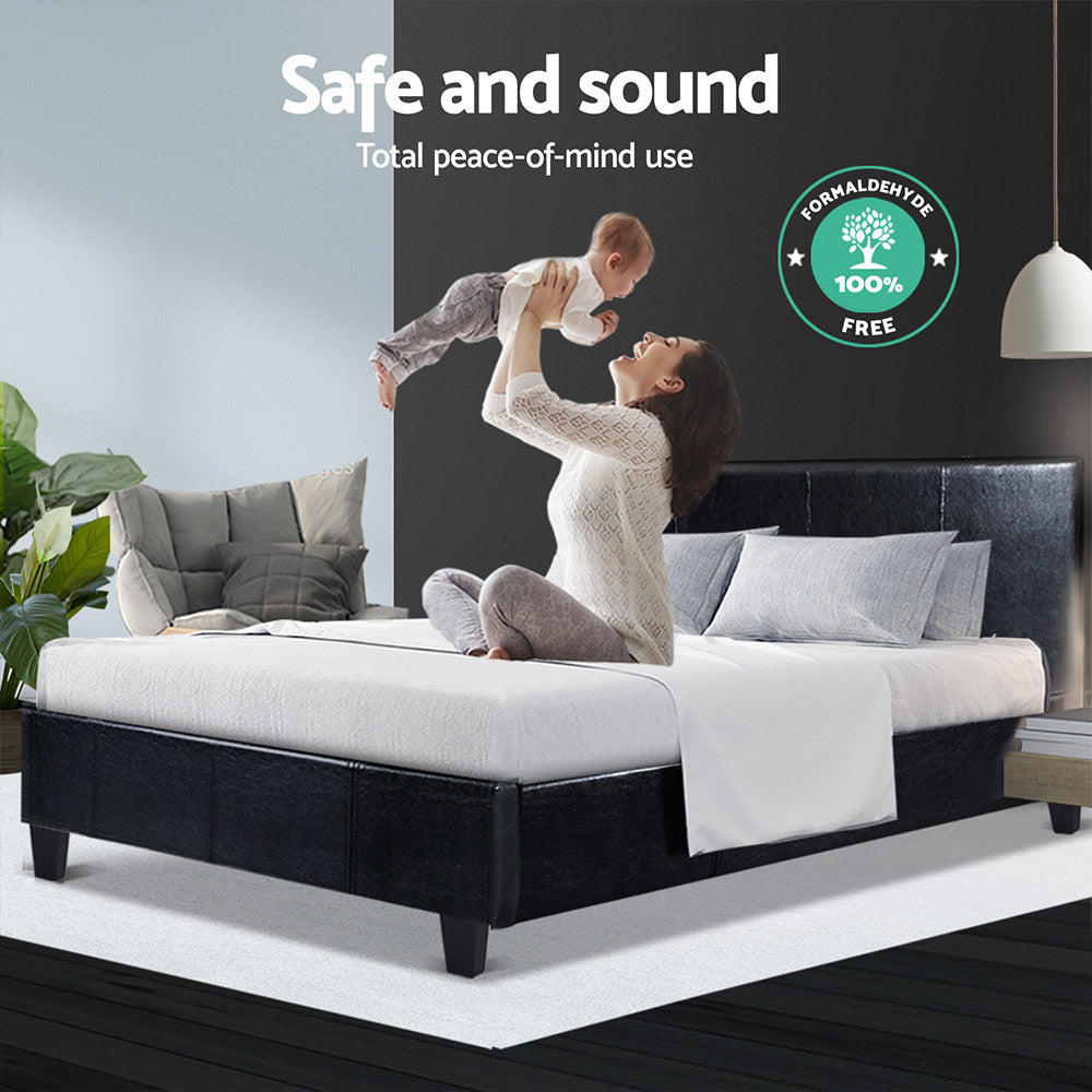 Artiss Bed Frame Double Size Base Mattress Platform Leather Wooden Black NEO-Bed Frames-PEROZ Accessories