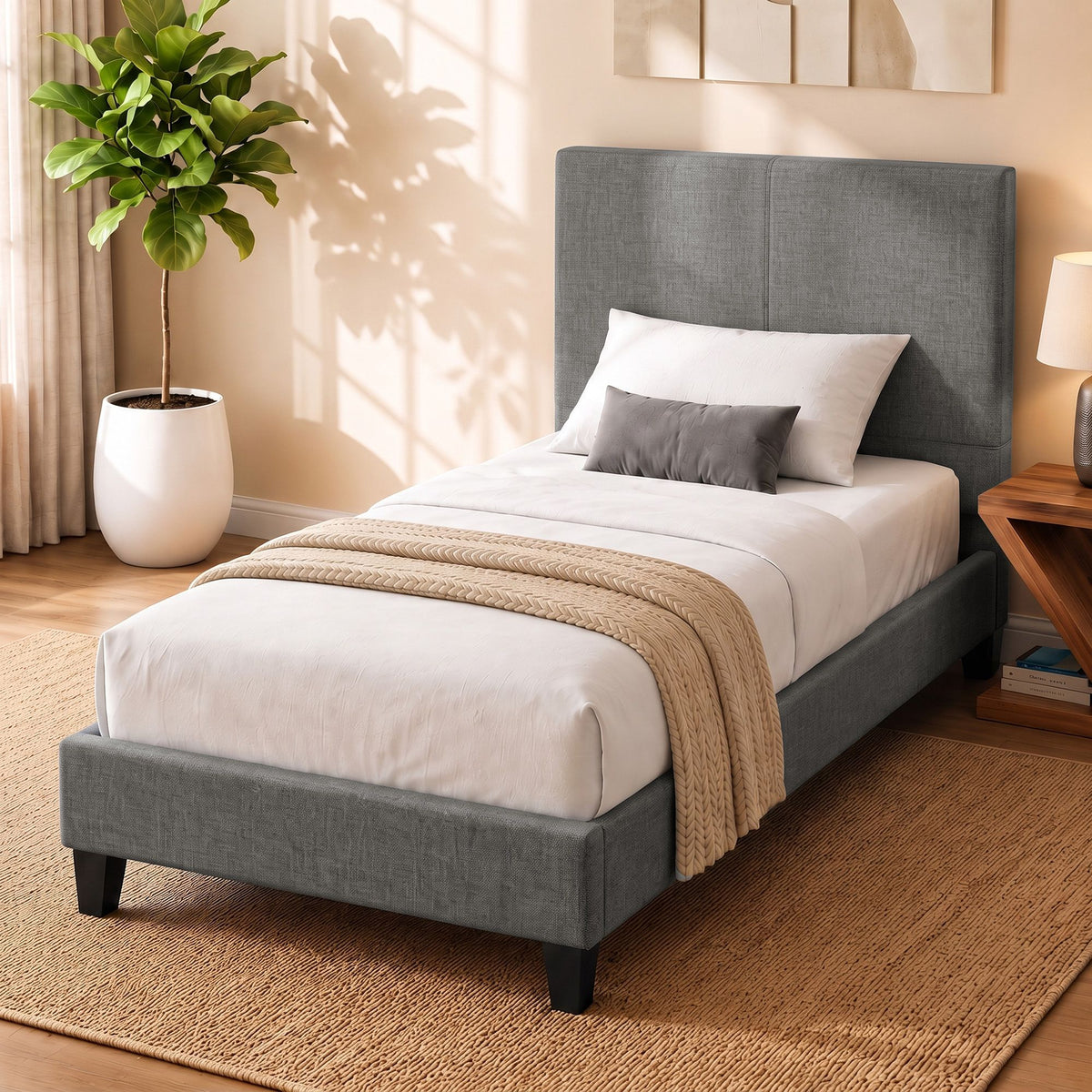 Artiss Neo Bed Frame Fabric - Grey King Single-Bed Frames-PEROZ Accessories