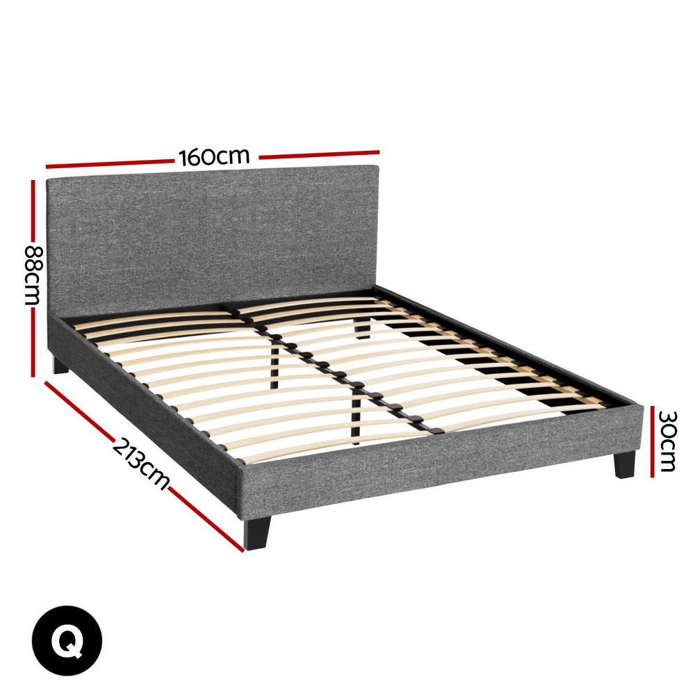 Artiss Neo Bed Frame Fabric - Grey Queen-Bed Frames-PEROZ Accessories