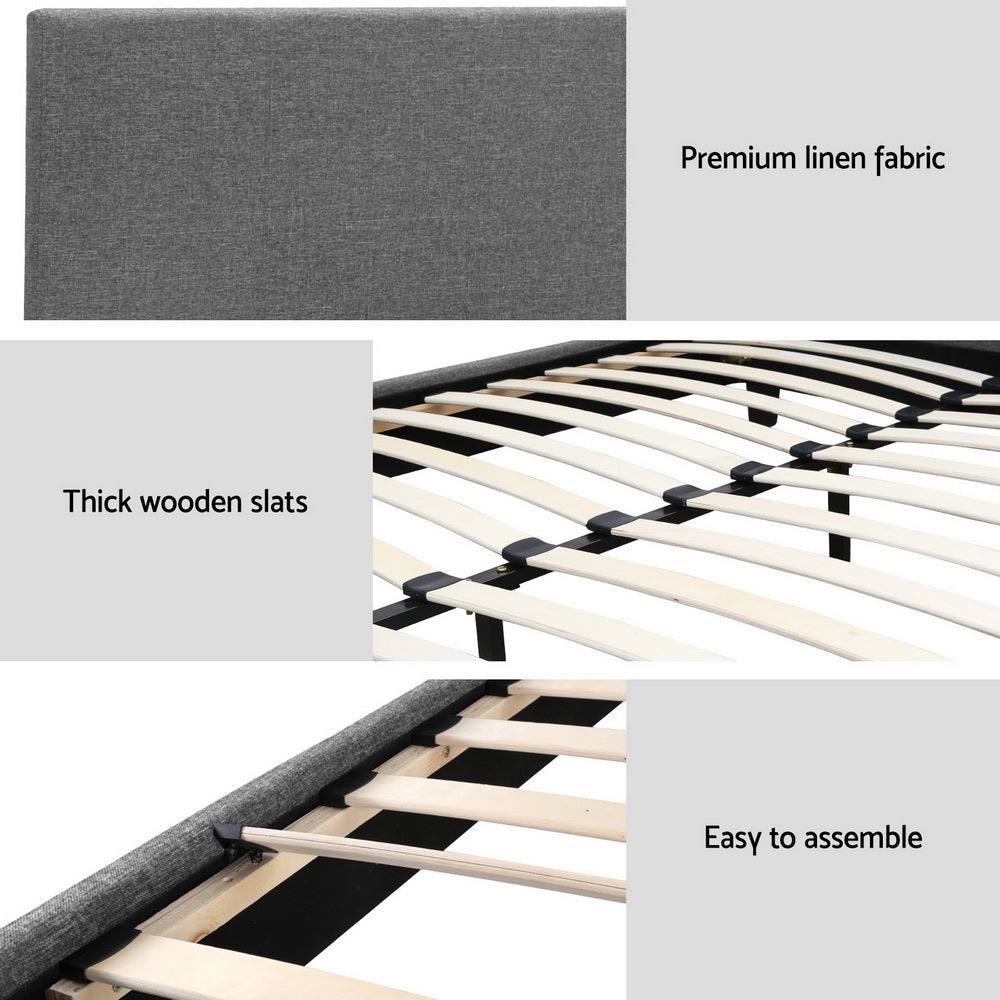 Artiss Neo Bed Frame Fabric - Grey Queen-Bed Frames-PEROZ Accessories