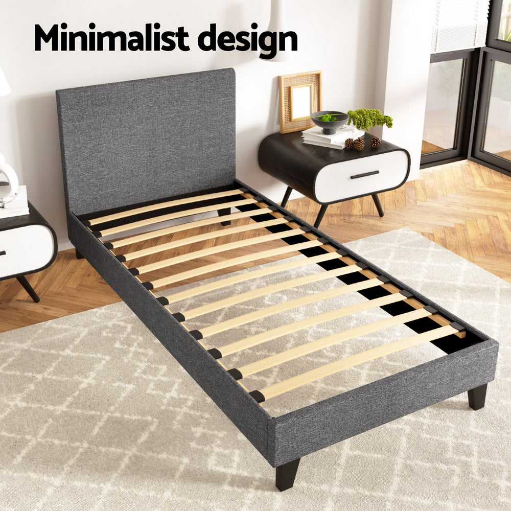 Artiss Neo Bed Frame Fabric - Grey Single-Bed Frames-PEROZ Accessories
