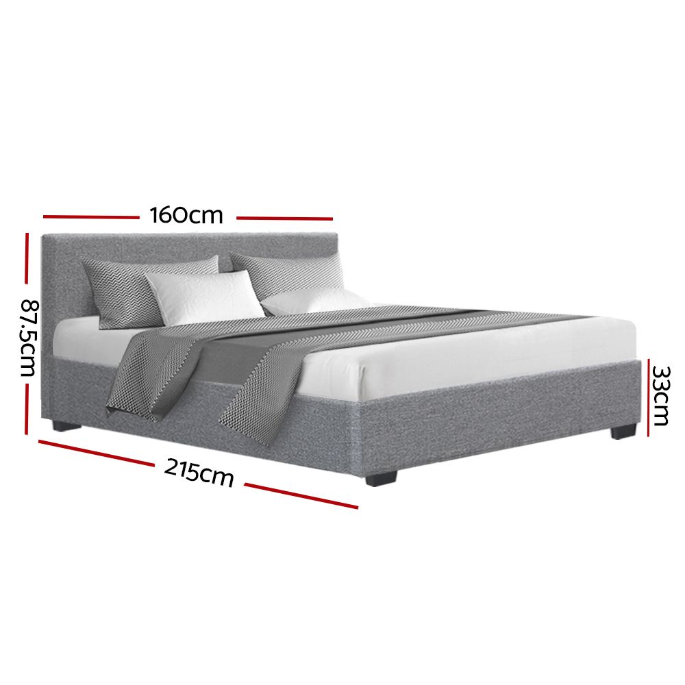 Artiss Bed Frame Queen Size Gas Lift Base -NINO Grey-Bed Frames-PEROZ Accessories