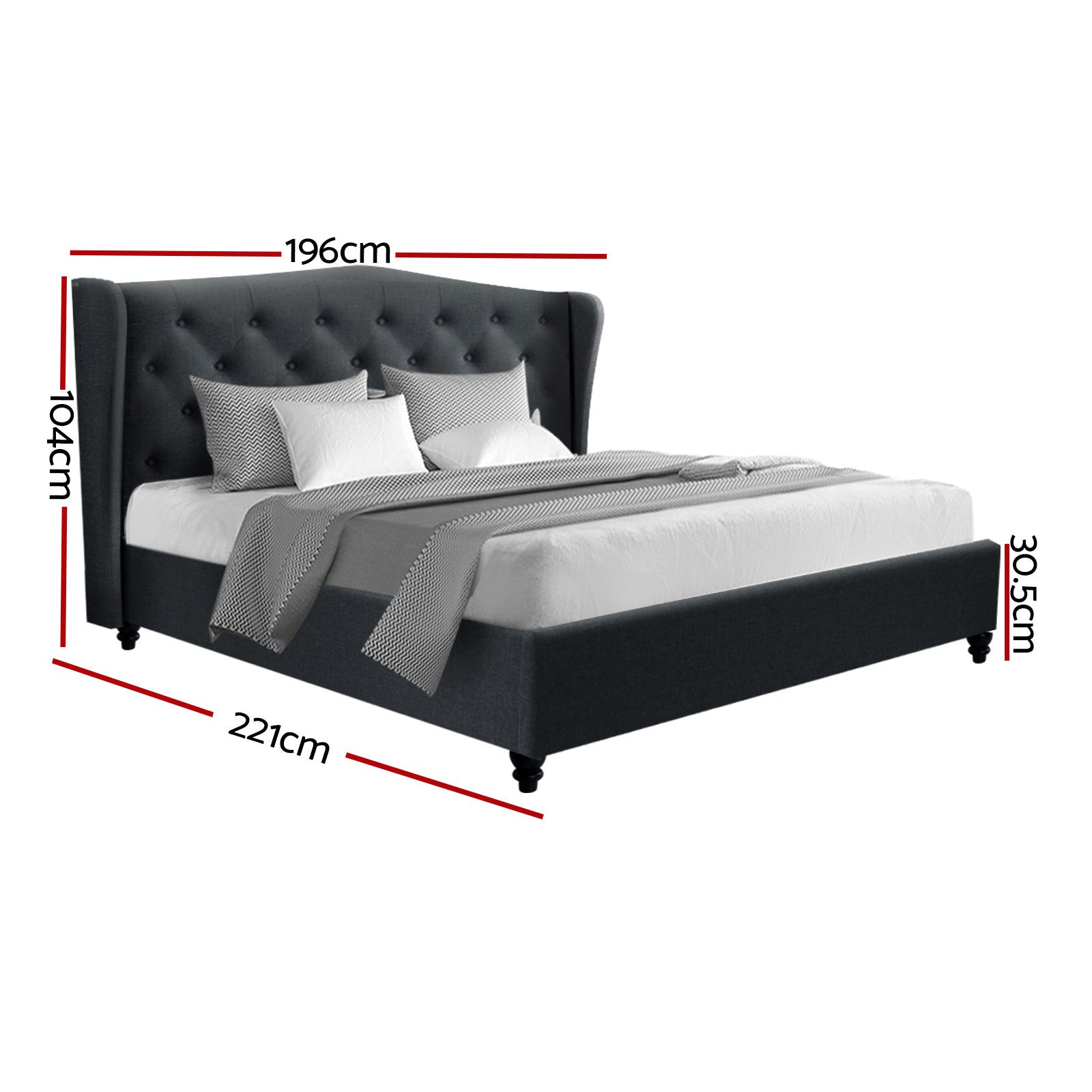Artiss Pier Bed Frame Fabric - Charcoal King-Bed Frames-PEROZ Accessories
