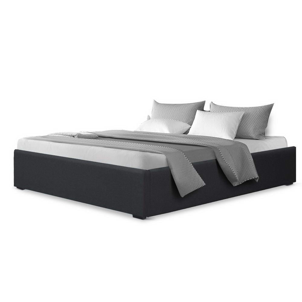 Artiss TOKI Double Size Storage Gas Lift Bed Frame without Headboard Fabric Charcoal-Bed Frames-PEROZ Accessories