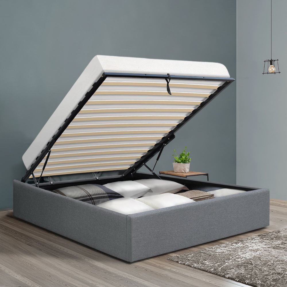 Artiss King Single Size Gas Lift Bed Frame Base With Storage Platform Fabric-Bed Frames-PEROZ Accessories