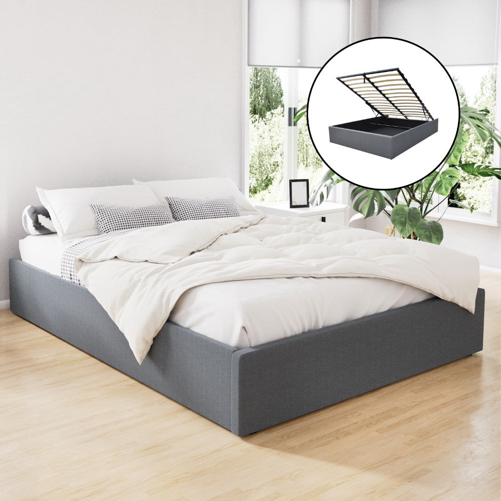 Artiss Queen Size Gas Lift Bed Frame Base With Storage Platform Fabric-Bed Frames-PEROZ Accessories