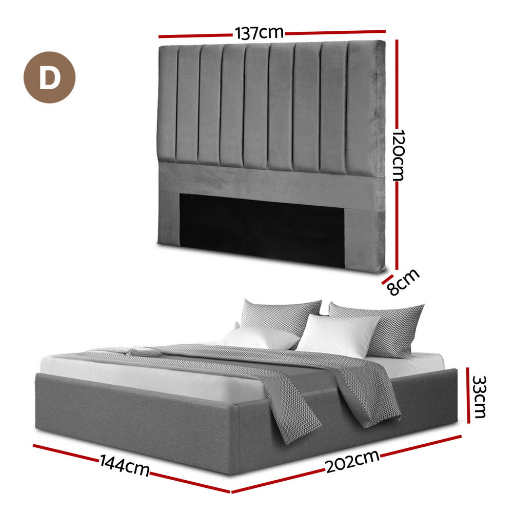 Artiss Double Bed Frame with Storage Grey Velvet Headboard Gas Lift Platform Base-Furniture > Bedroom > Beds & Bed Frames-PEROZ Accessories