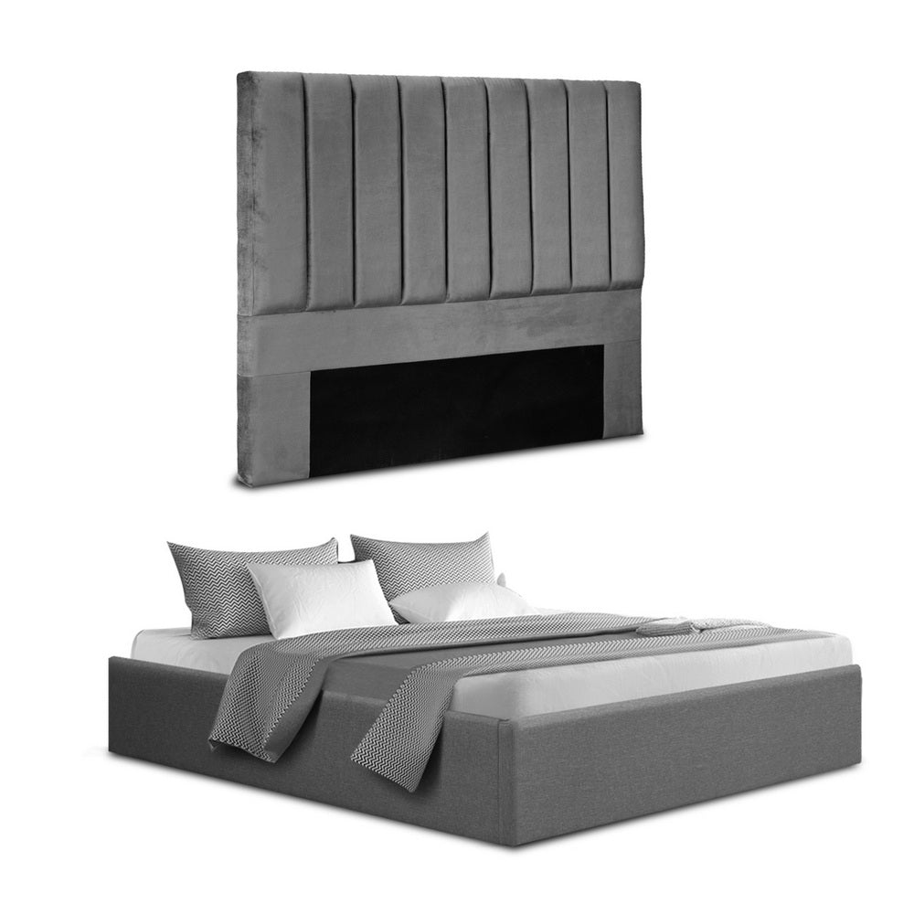Artiss Double Bed Frame with Storage Grey Velvet Headboard Gas Lift Platform Base-Furniture > Bedroom > Beds & Bed Frames-PEROZ Accessories