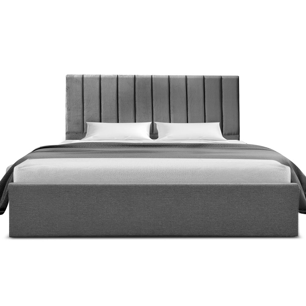 Artiss King Bed Frame with Storage Grey Velvet Headboard Gas Lift Platform Base-Furniture > Bedroom > Beds & Bed Frames-PEROZ Accessories