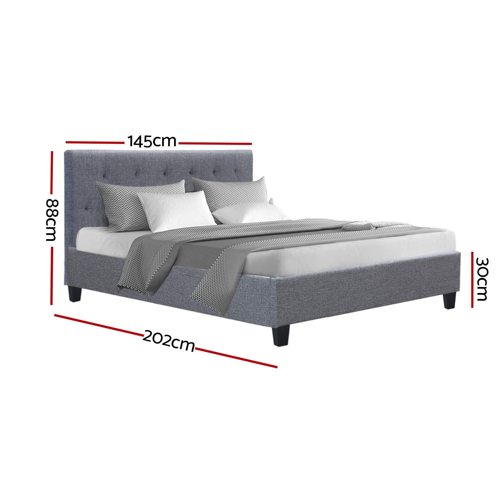 Artiss Vanke Bed Frame Fabric- Grey Double-Bed Frames-PEROZ Accessories