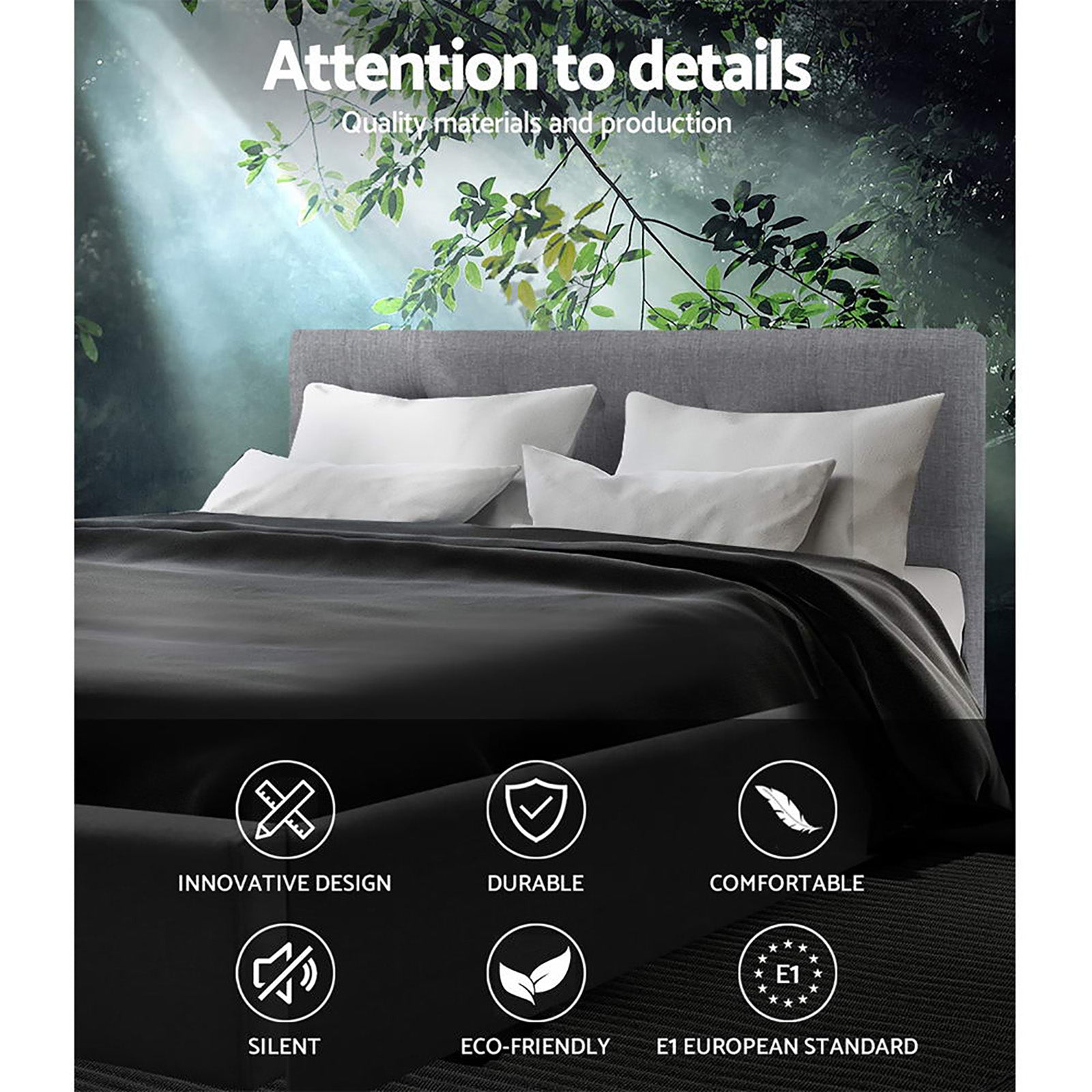 Artiss Vanke Bed Frame Fabric- Grey Double-Bed Frames-PEROZ Accessories