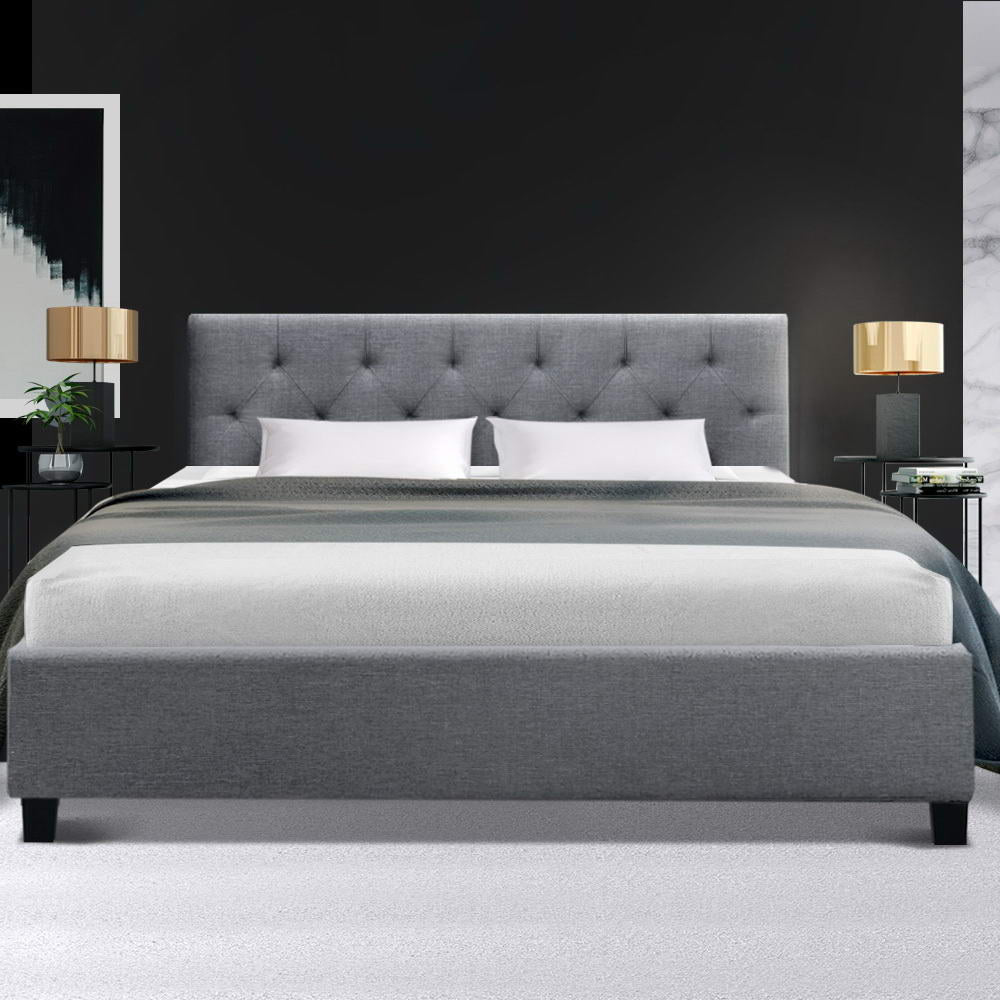 Artiss Vanke Bed Frame Fabric- Grey Double-Bed Frames-PEROZ Accessories
