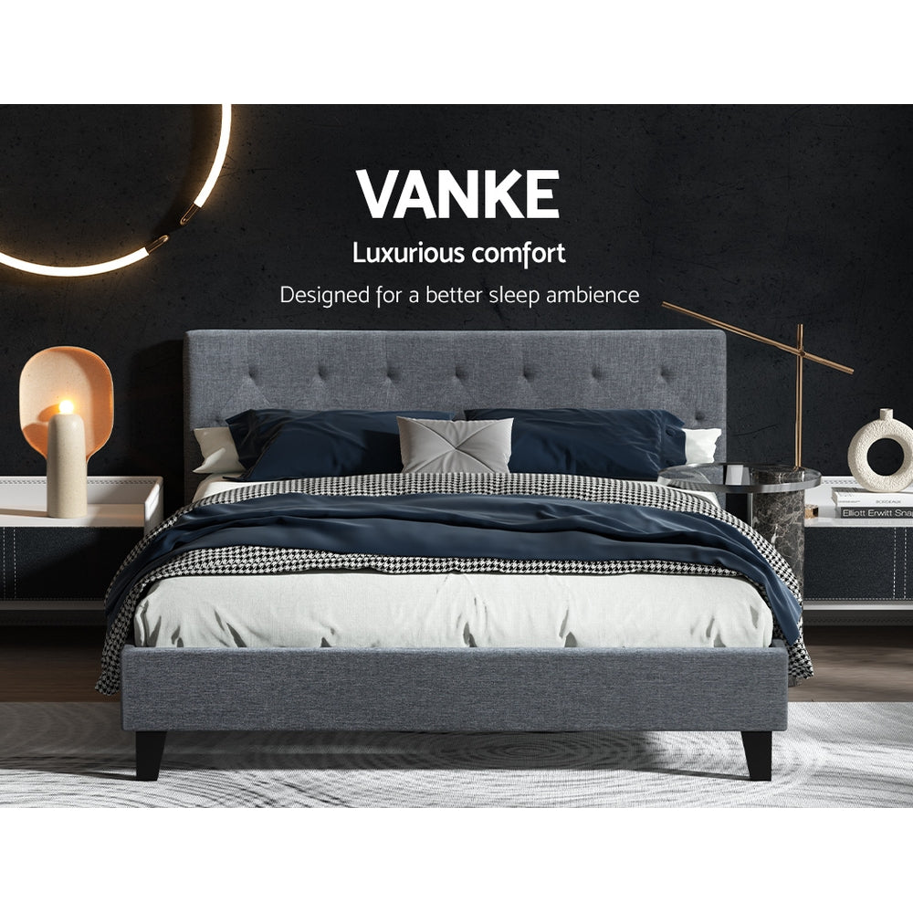 Artiss Vanke Bed Frame Fabric- Grey Queen-Bed Frames-PEROZ Accessories