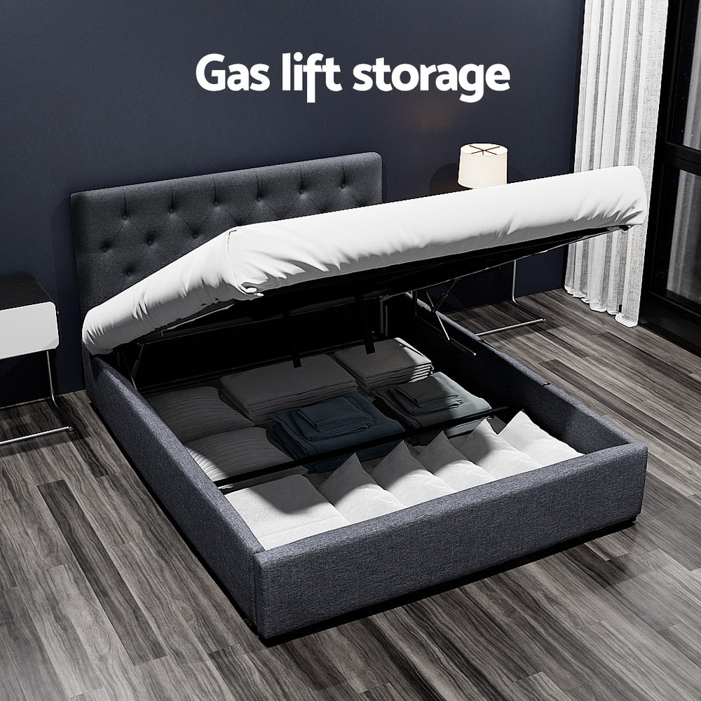 Artiss Bed Frame Double Size Gas Lift Base With Storage Charcoal Fabric Vila Collection-Bed Frames-PEROZ Accessories