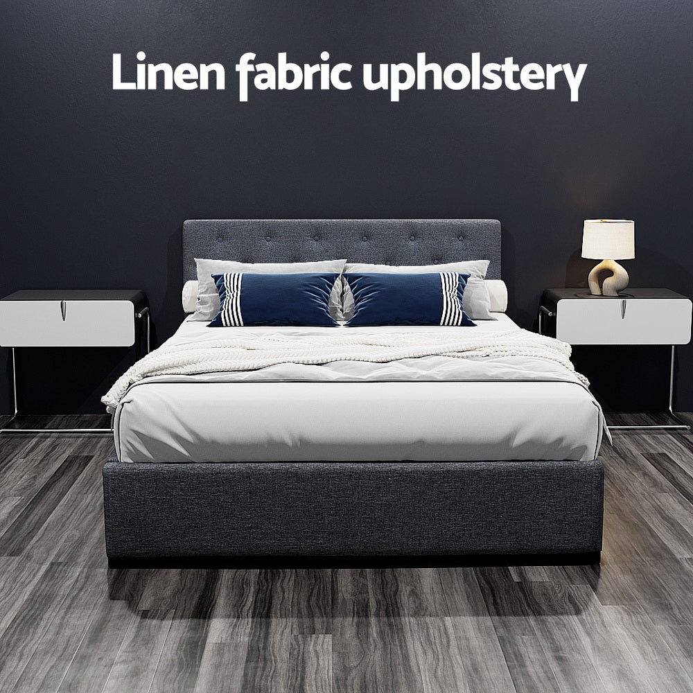 Artiss Bed Frame Double Size Gas Lift Base With Storage Charcoal Fabric Vila Collection-Bed Frames-PEROZ Accessories