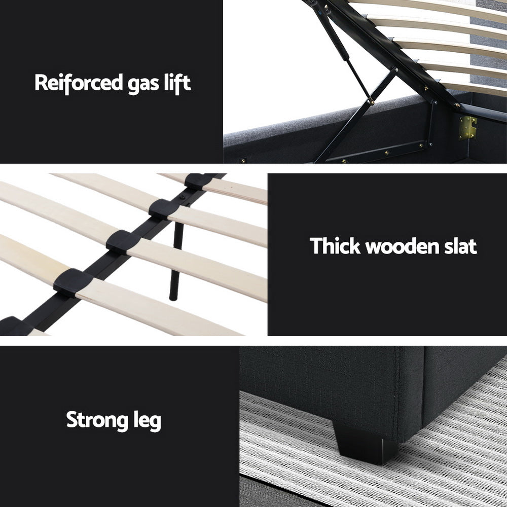 Artiss Bed Frame Double Size Gas Lift Base With Storage Charcoal Fabric Vila Collection-Bed Frames-PEROZ Accessories