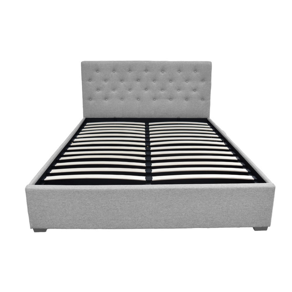 Artiss Vila Bed Frame Fabric Gas Lift Storage - Grey Queen-Furniture > Bedroom-PEROZ Accessories