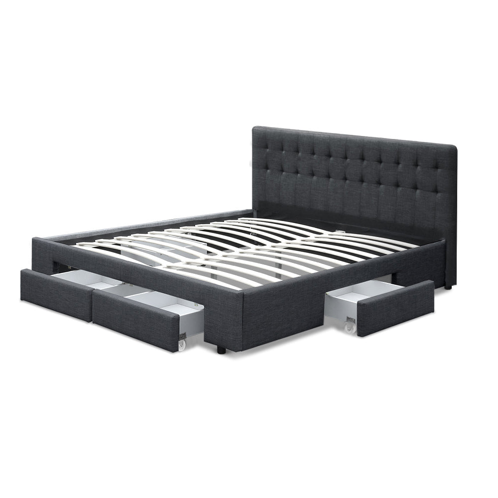 Artiss Avio Bed Frame Fabric Storage Drawers - Charcoal King-Bed Frames-PEROZ Accessories