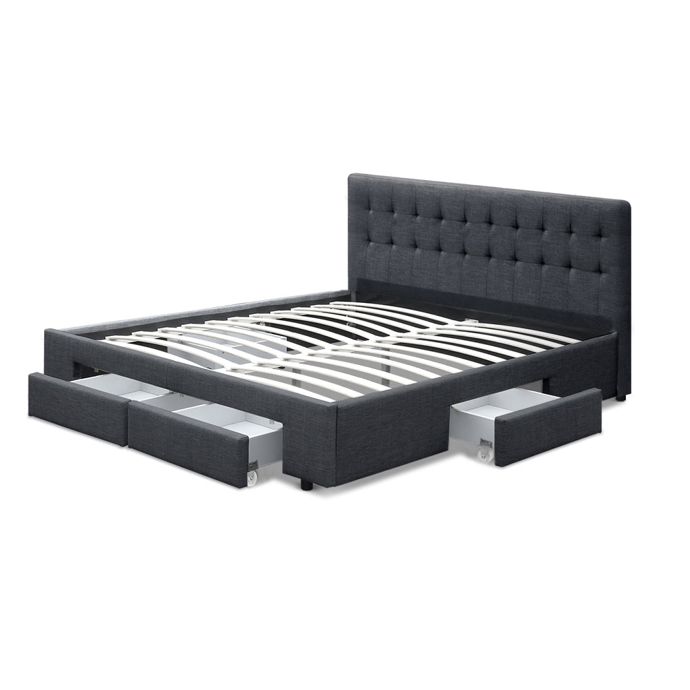Artiss Avio Bed Frame Fabric Storage Drawers - Charcoal Queen-Bed Frames-PEROZ Accessories