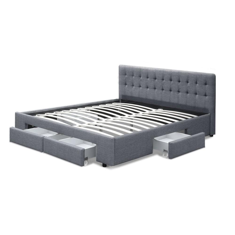 Artiss Avio Bed Frame Fabric Storage Drawers - Grey Queen-Bed Frames-PEROZ Accessories