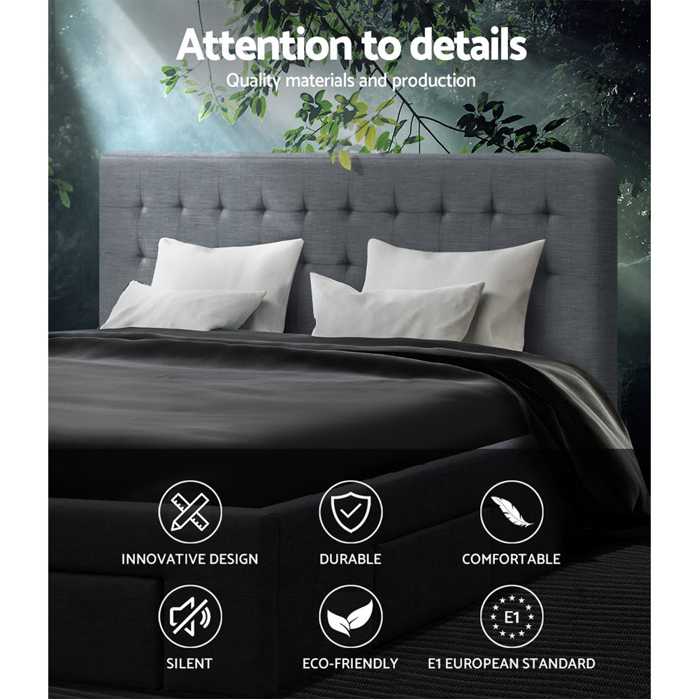 Artiss Avio Bed Frame Fabric Storage Drawers - Grey Queen-Bed Frames-PEROZ Accessories