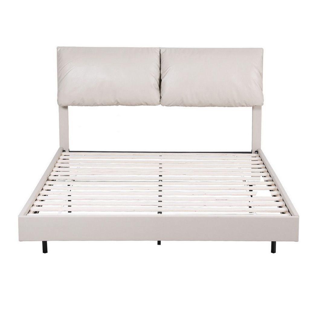 Artiss Double Bed Frame RGB LED Floating Beds Adjustable Headboard Beige White-Furniture > Bedroom > Beds & Bed Frames-PEROZ Accessories