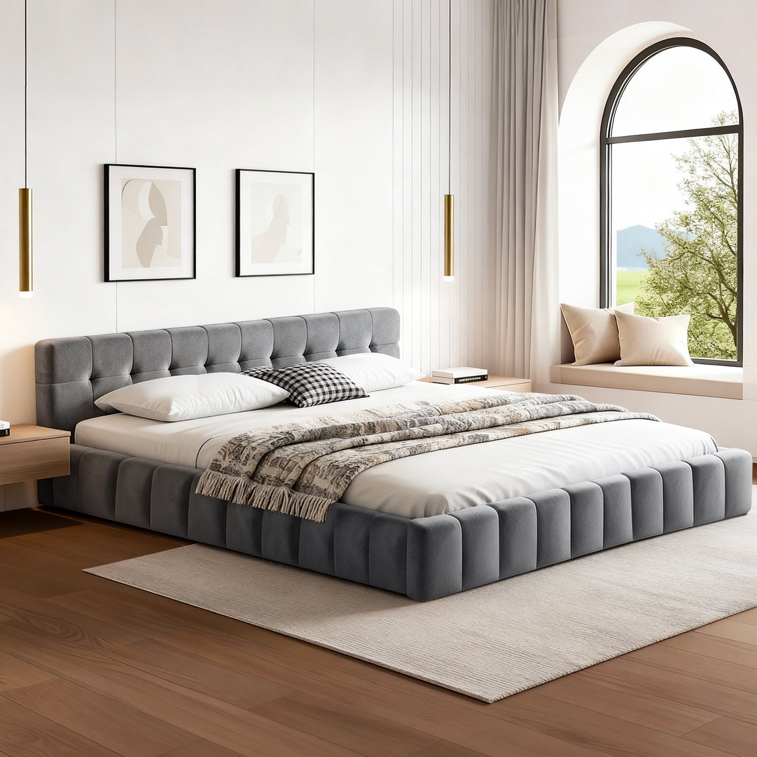Artiss King Size Bed Frame Plush Soft Headboard Velvet Platform Base for Modern Bedrooms Grey-Furniture > Bedroom > Beds & Bed Frames-PEROZ Accessories