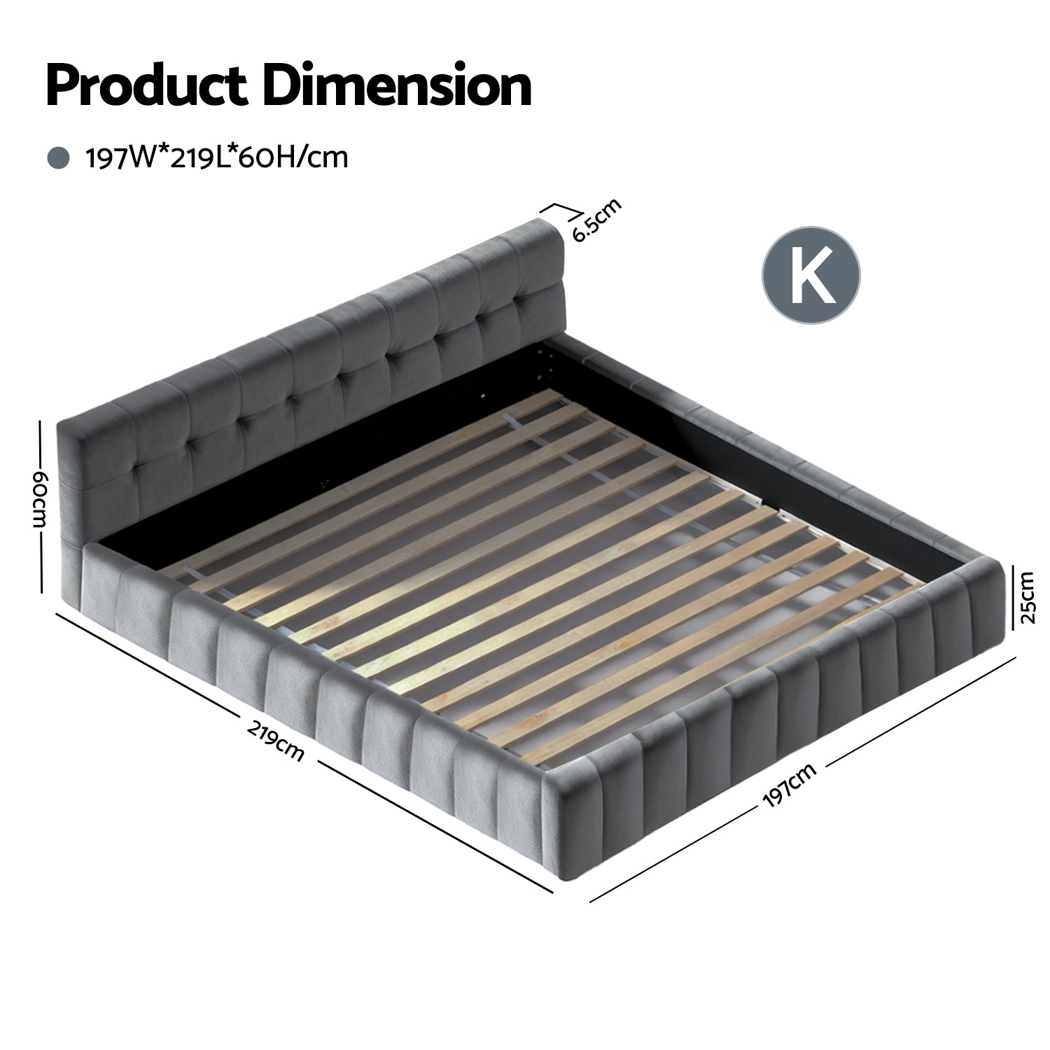 Artiss King Size Bed Frame Plush Soft Headboard Velvet Platform Base for Modern Bedrooms Grey-Furniture > Bedroom > Beds & Bed Frames-PEROZ Accessories