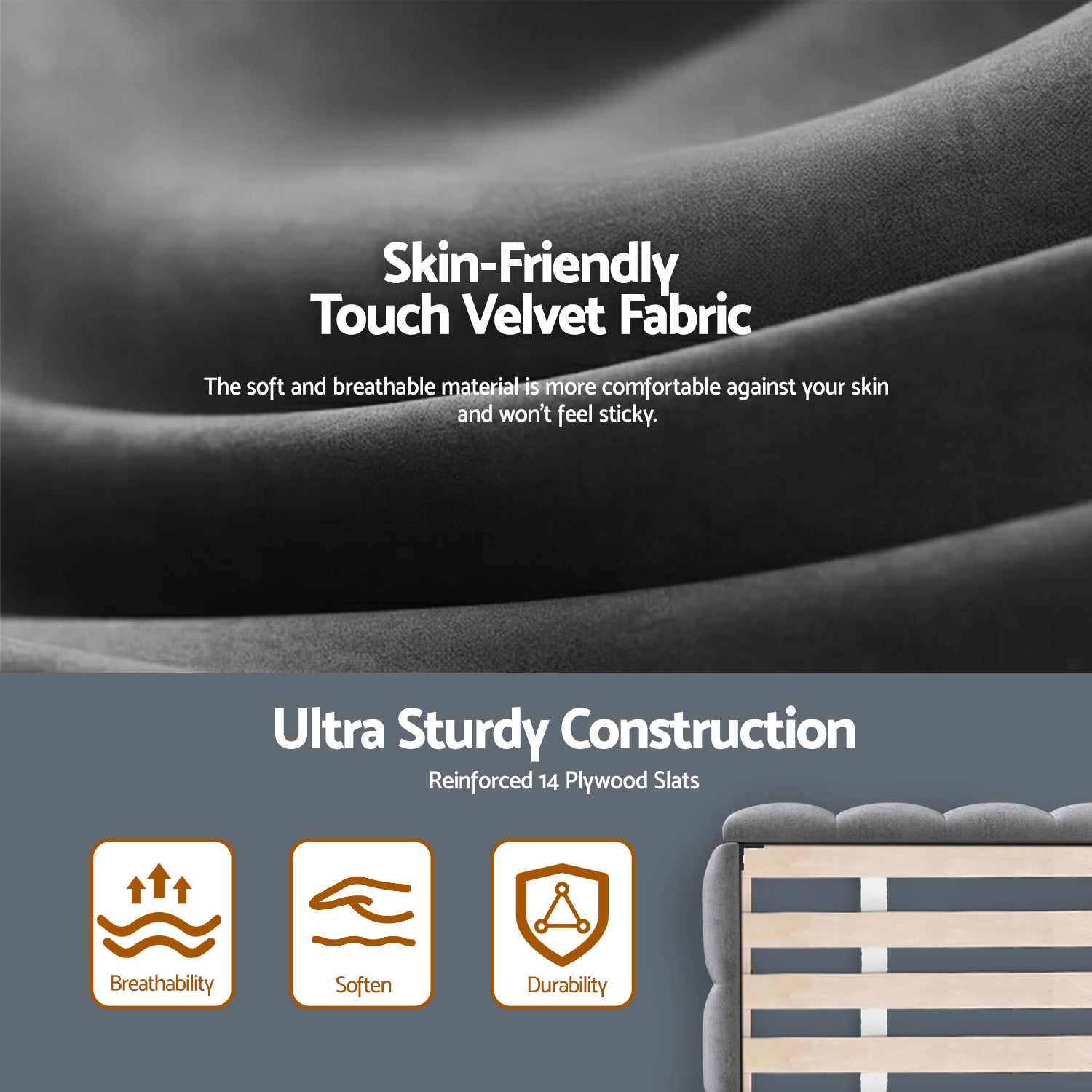 Artiss King Size Bed Frame Plush Soft Headboard Velvet Platform Base for Modern Bedrooms Grey-Furniture > Bedroom > Beds & Bed Frames-PEROZ Accessories