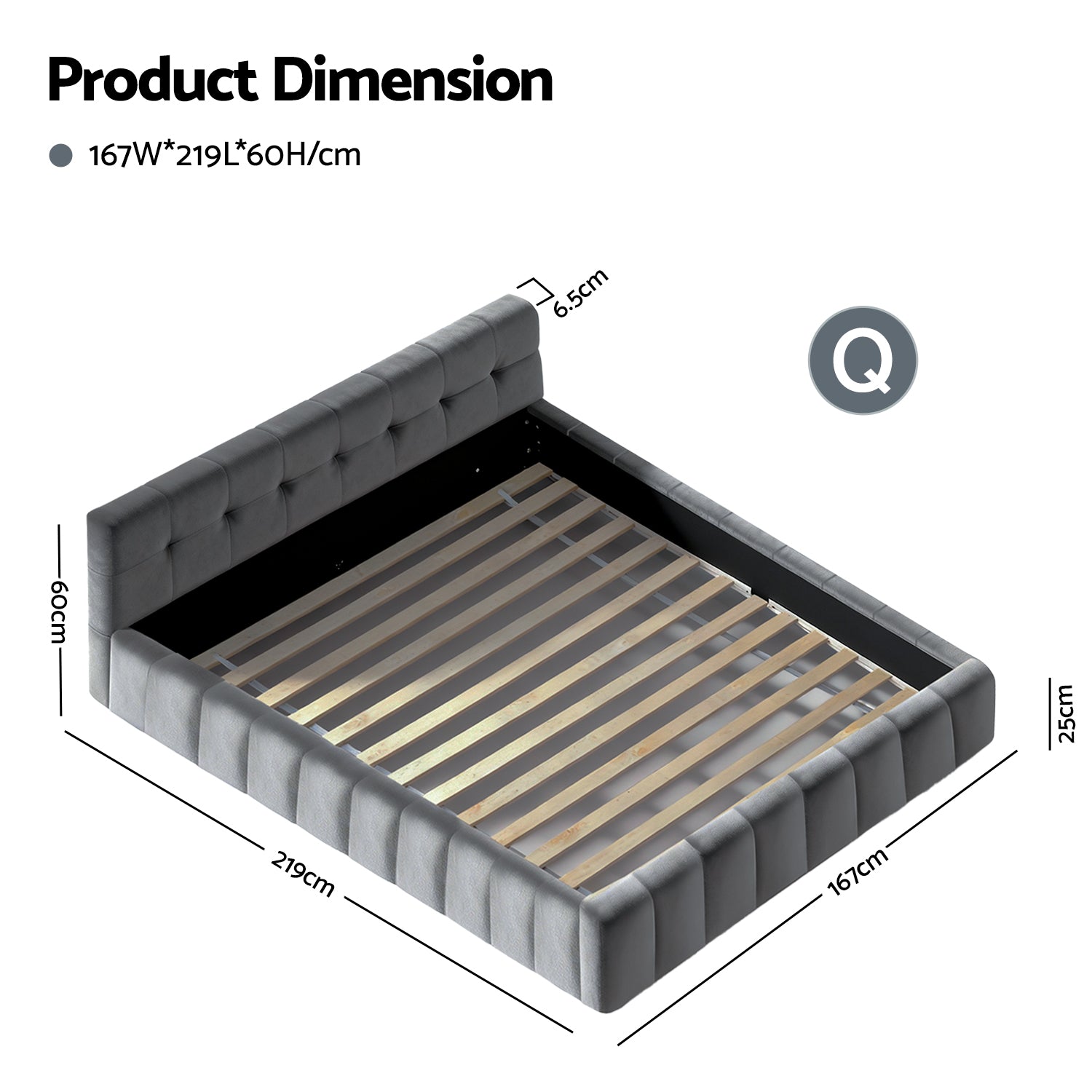 Artiss Queen Size Bed Frame Plush Soft Headboard Velvet Platform Base for Modern Bedrooms Grey-Furniture > Bedroom > Beds & Bed Frames-PEROZ Accessories