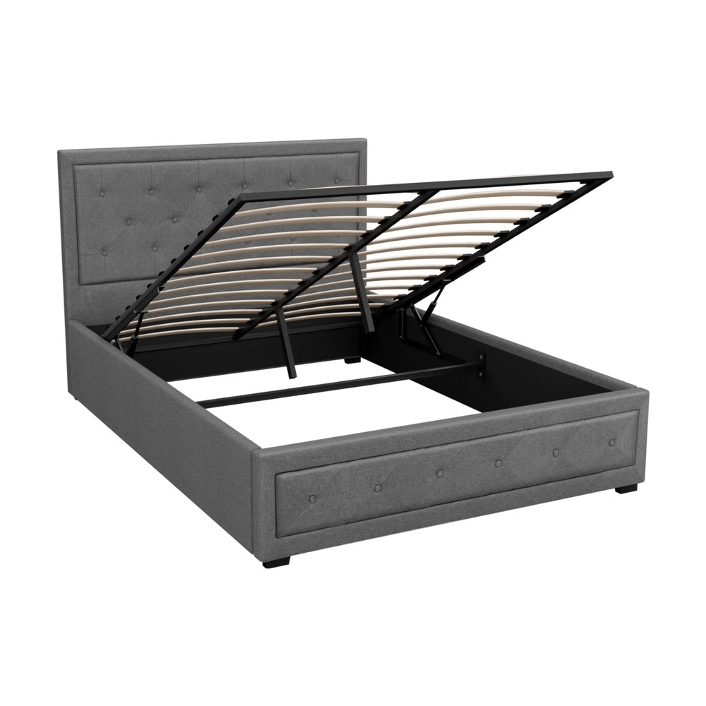 Artiss Tiyo Bed Frame Fabric Gas Lift Storage - Grey Double-Bed Frames-PEROZ Accessories